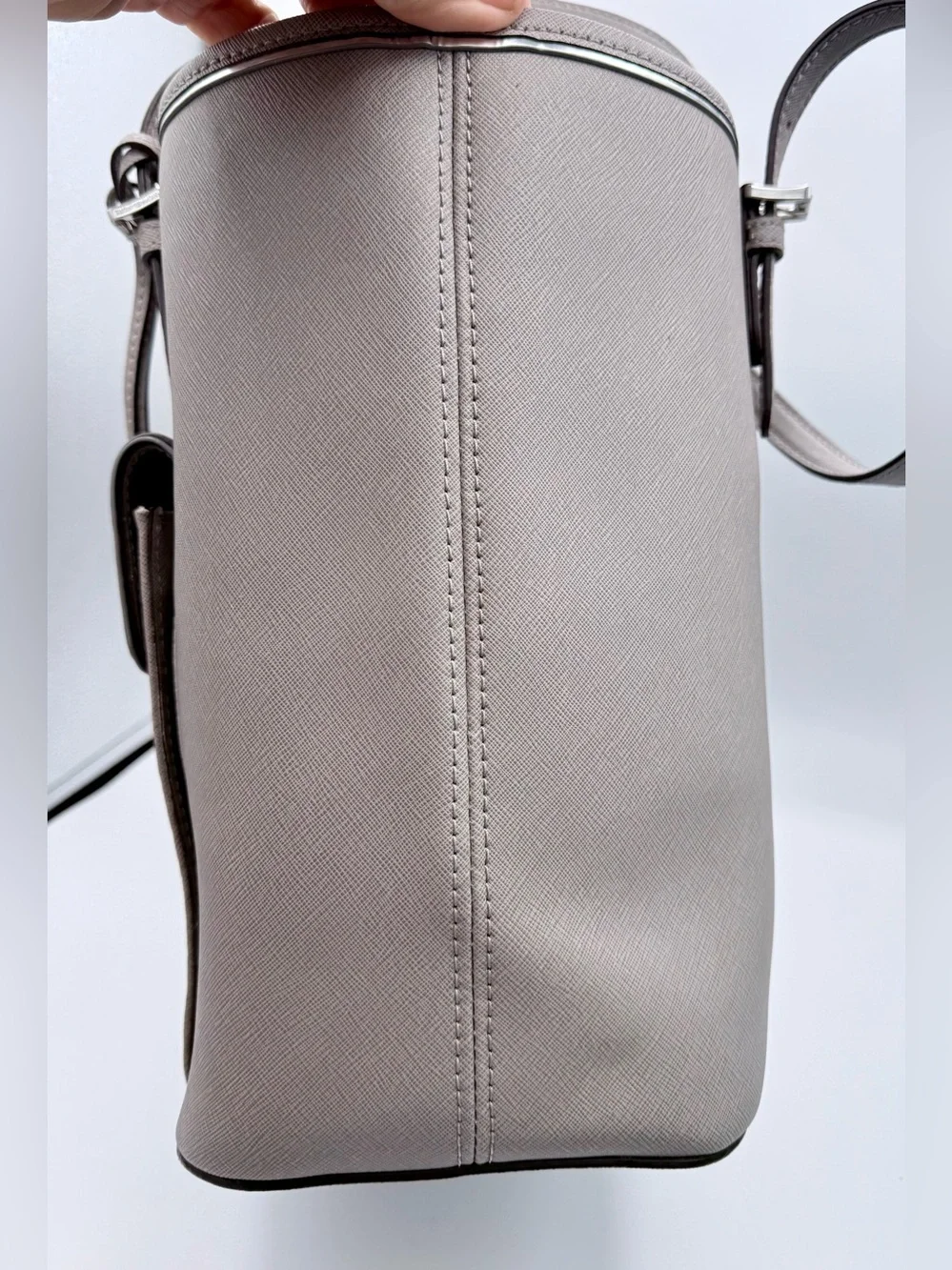 Michael Kors Jet Set Travel Grey Saffiano Leather Tote with Silver Hardware